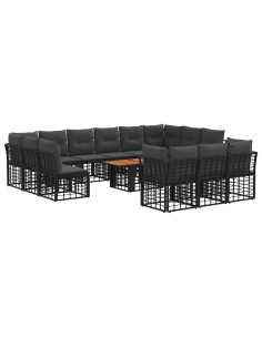 Set Divano da Giardino 14 pz Nero e Grigio scuro polyrattan 2