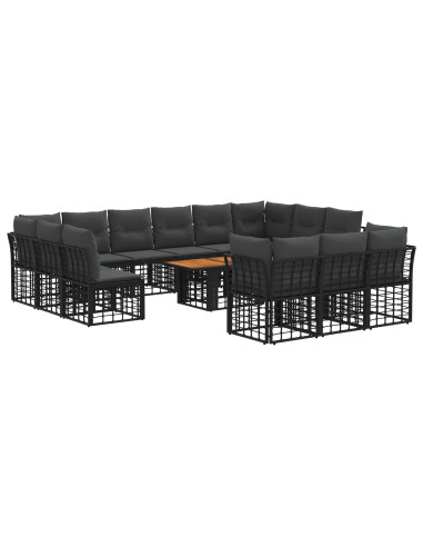 Set Divano da Giardino 14 pz Nero e Grigio scuro polyrattan