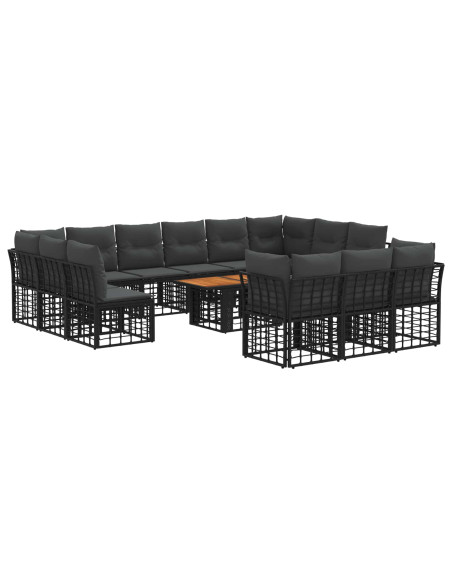 Set Divano da Giardino 14 pz Nero e Grigio scuro polyrattan
