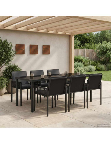 Set da Pranzo per Giardino 19 pz Nero polyrattan