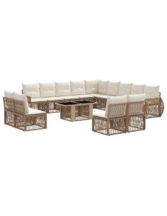 Set Divano da Giardino 14 pz Beige e Bianco Crema polyrattan 2