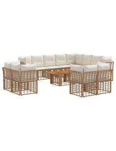 Set Divano da Giardino 13 pz Naturale e Bianco Crema polyrattan 2