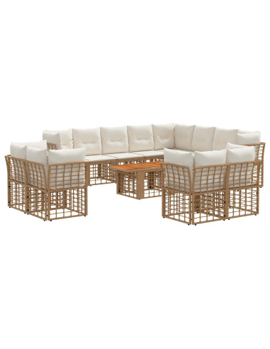 Set Divano da Giardino 13 pz Naturale e Bianco Crema polyrattan