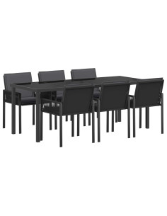 Set da Pranzo per Giardino 19 pz Nero polyrattan 2