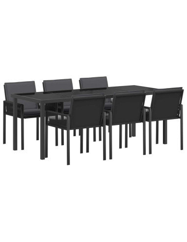 Set da Pranzo per Giardino 19 pz Nero polyrattan