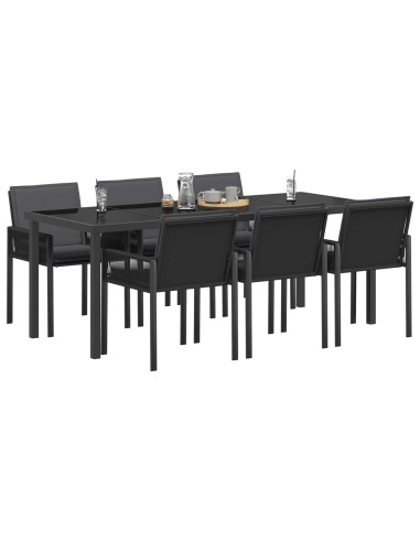 Set da Pranzo per Giardino 19 pz Nero polyrattan