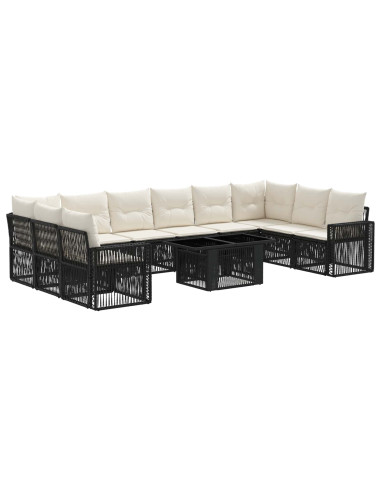 Set Divano da Giardino 11 pz Nero e Bianco Crema polyrattan