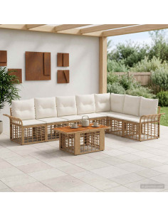 Set Divano da Giardino 8 pz Naturale e Bianco Crema polyrattan
