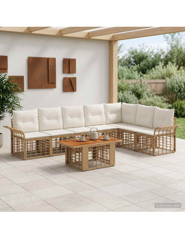 Set Divano da Giardino 8 pz Naturale e Bianco Crema polyrattan