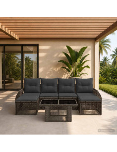 Set Divano da Giardino 7 pz Grigio e Grigio Scuro polyrattan