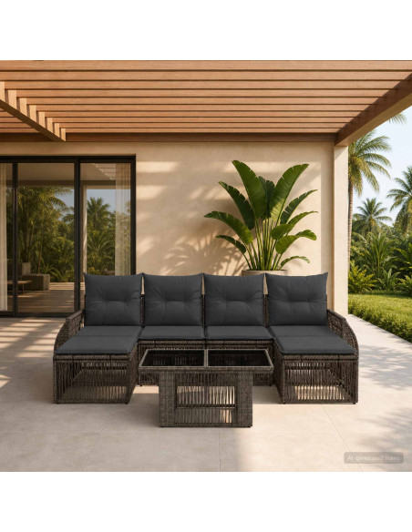 Set Divano da Giardino 7 pz Grigio e Grigio Scuro polyrattan