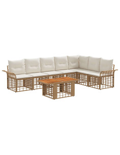 Set Divano da Giardino 8 pz Naturale e Bianco Crema polyrattan 2