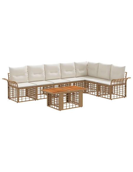 Set Divano da Giardino 8 pz Naturale e Bianco Crema polyrattan