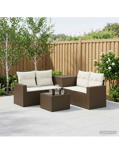 Set di divani 6 pz Marrone e Bianco Crema