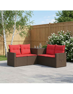 Set di divani 5 pz Marrone e Rosso Rattan sintetico e Acciaio