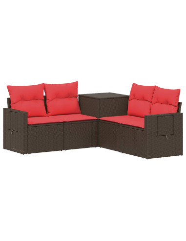 Set di divani 5 pz Marrone e Rosso Rattan sintetico e Acciaio