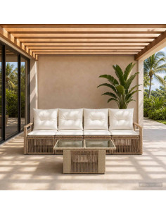 Set Divano da Giardino 5 pz Beige e Bianco Crema polyrattan