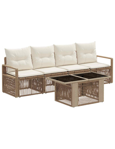 Set Divano da Giardino 5 pz Beige e Bianco Crema polyrattan