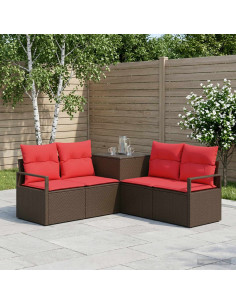 Set di divani 5 pz Marrone e Rosso Rattan sintetico e Acciaio