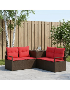 Set di divani 5 pz Marrone e Rosso Rattan sintetico e Acciaio