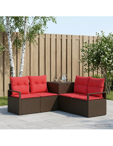 Set di divani 5 pz Marrone e Rosso Rattan sintetico e Acciaio