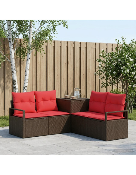 Set di divani 5 pz Marrone e Rosso Rattan sintetico e Acciaio