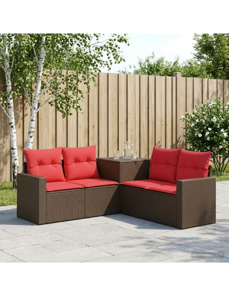 Set di divani 5 pz Marrone e Rosso Rattan sintetico e Acciaio