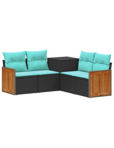 Set di divani 5 pz Nero e Blu Rattan sintetico e Acciaio 2