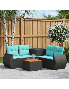 Set di divani 6 pz Nero e Blu Rattan sintetico e Acciaio