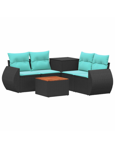 Set di divani 6 pz Nero e Blu Rattan sintetico e Acciaio