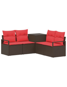 Set di divani 5 pz Marrone e Rosso Rattan sintetico e Acciaio 2