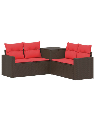 Set di divani 5 pz Marrone e Rosso Rattan sintetico e Acciaio