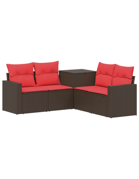Set di divani 5 pz Marrone e Rosso Rattan sintetico e Acciaio