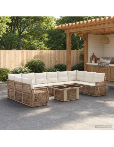 Set Divano da Giardino 11 pz Beige e Bianco Crema polyrattan