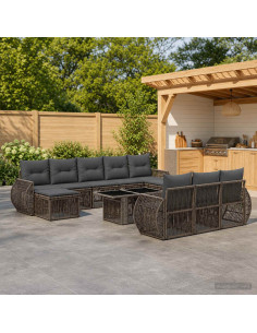 Set Divano da Giardino 11 pz Grigio e Grigio Scuro polyrattan
