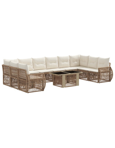 Set Divano da Giardino 11 pz Beige e Bianco Crema polyrattan