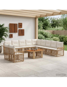 Set Divano da Giardino 12 pz Naturale e Bianco Crema polyrattan