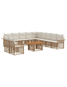 Set Divano da Giardino 12 pz Naturale e Bianco Crema polyrattan 2