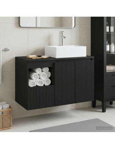 Set di mobili per il bagno 2 pz Nero Legno ingegnerizzato