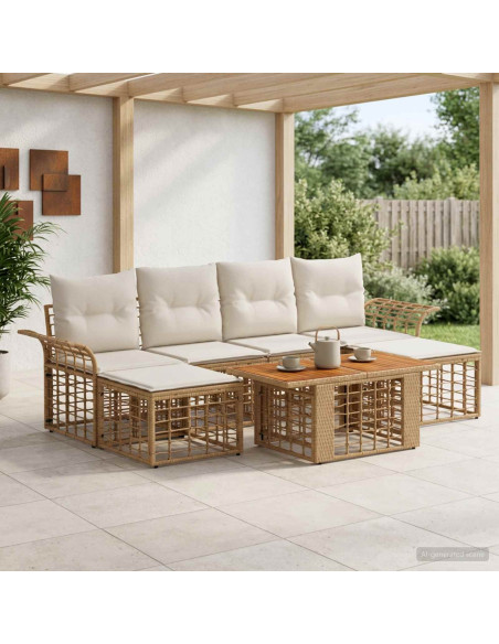 Set Divano da Giardino 7 pz Naturale e Bianco Crema polyrattan