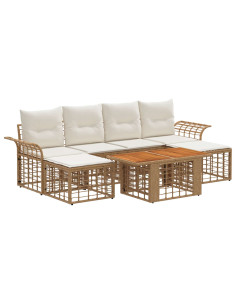 Set Divano da Giardino 7 pz Naturale e Bianco Crema polyrattan 2