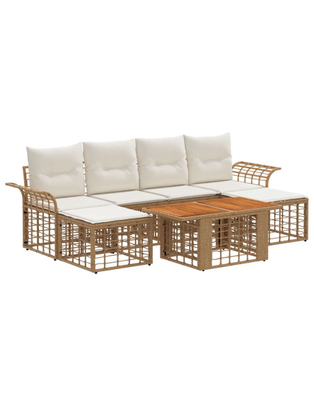 Set Divano da Giardino 7 pz Naturale e Bianco Crema polyrattan
