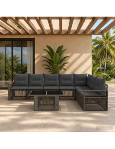 Set Divano da Giardino 8 pz Grigio e Grigio Scuro polyrattan