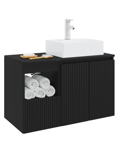Set di mobili per il bagno 2 pz Nero Legno ingegnerizzato