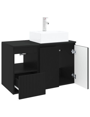 Set di mobili per il bagno 2 pz Nero Legno ingegnerizzato