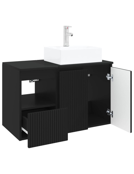 Set di mobili per il bagno 2 pz Nero Legno ingegnerizzato