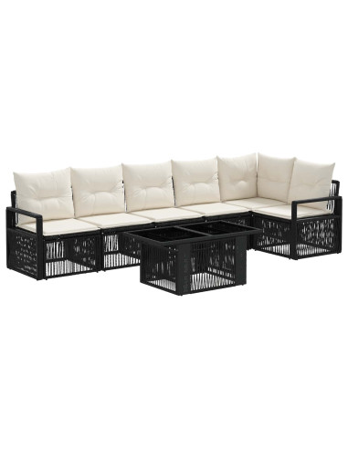 Set Divano da Giardino 7 pz Nero e Bianco Crema polyrattan