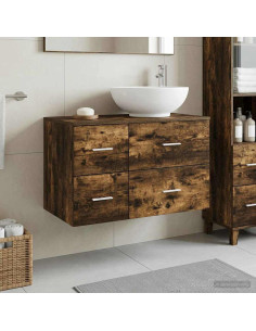Set di mobili per il bagno 2 pz Rovere Fumo