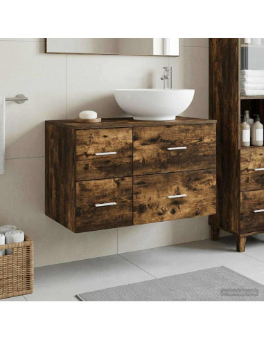Set di mobili per il bagno 2 pz Rovere Fumo