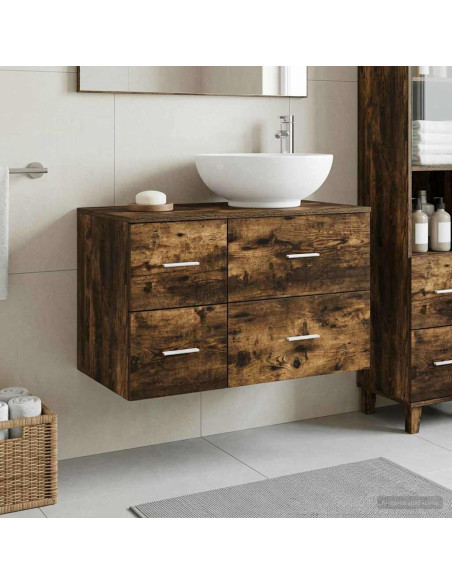 Set di mobili per il bagno 2 pz Rovere Fumo